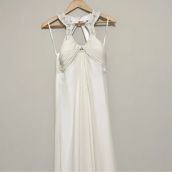 AIDAN MATTOX SILK IVORY BEADED KEYHOLE NECK EVENING GOWN SIZE 6 - Picture 3 of 13